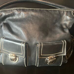 Black Leather Handbag with Silver Accents